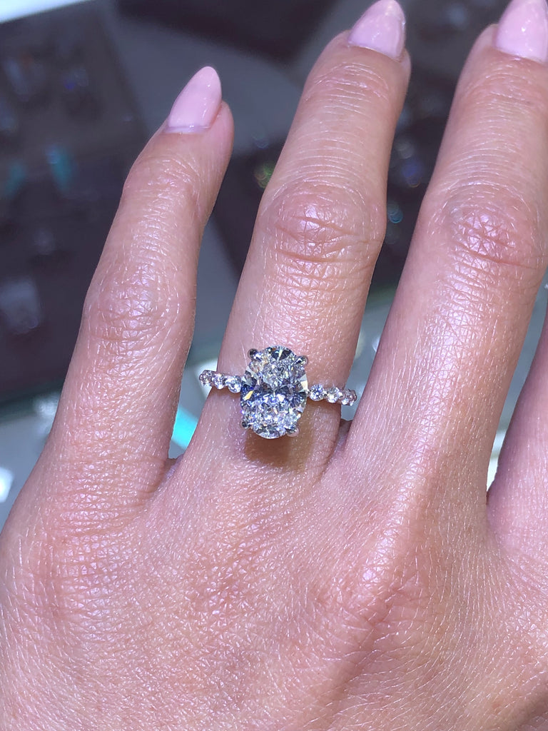 14K Gold 2.00 Carat Oval Lab-Grown Diamond Under Halo Diamond Engagement Ring Single Prong