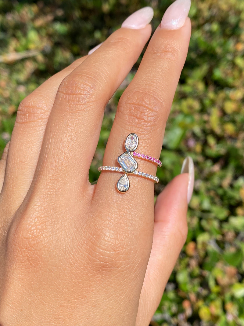 14K Gold Two Row Multi Shape Bezel Diamond Band