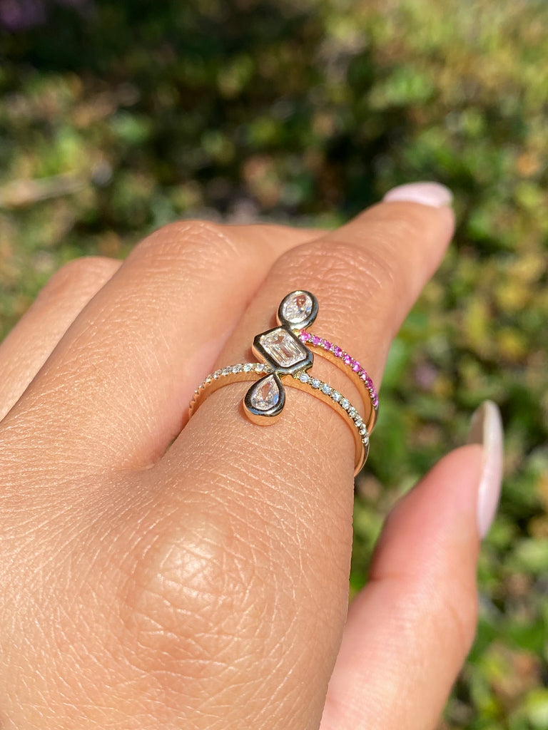 14K Gold Two Row Multi Shape Bezel Diamond Band