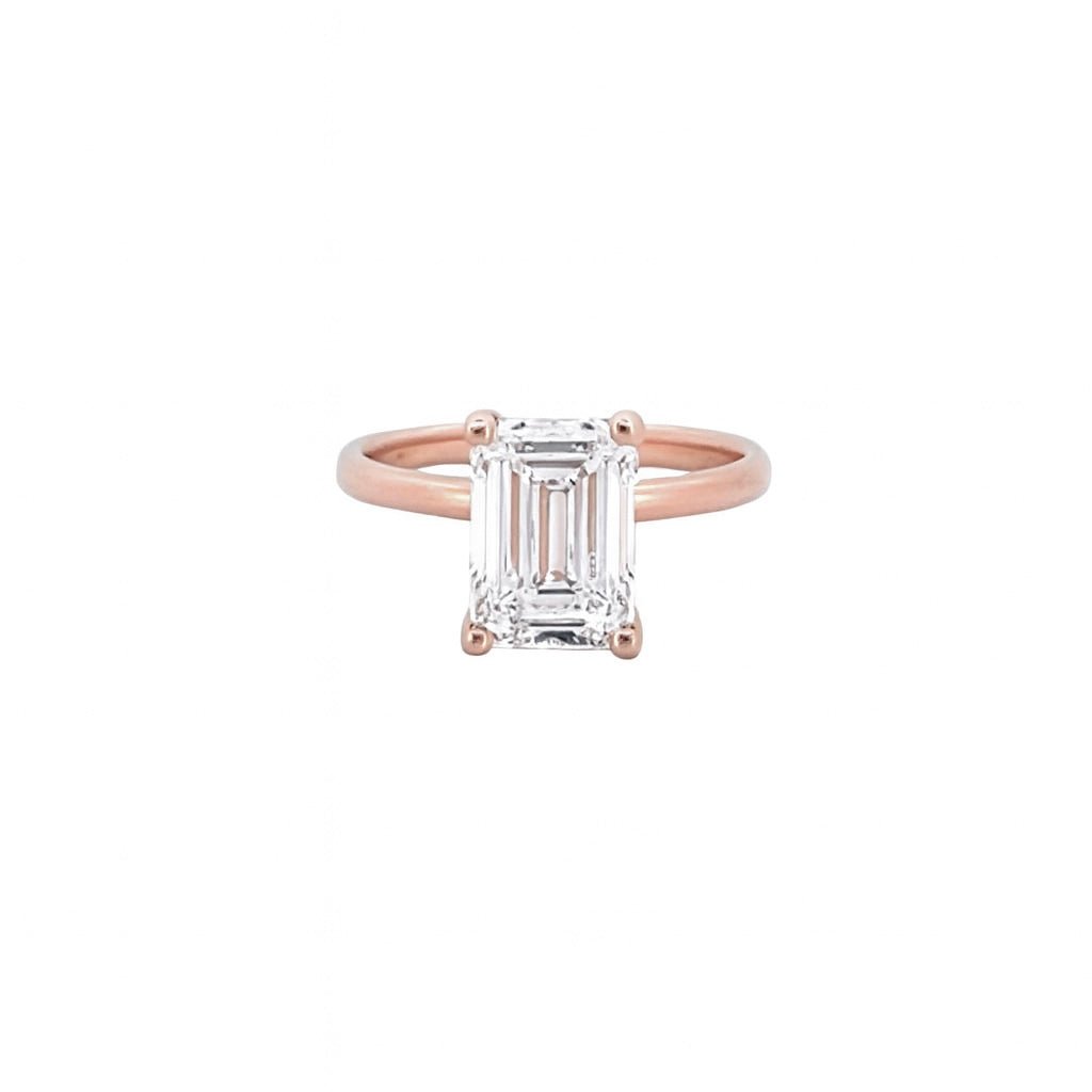 14K Gold 3.00 Carat Lab Grown Emerald Diamond Under Halo Solitaire Engagement Ring