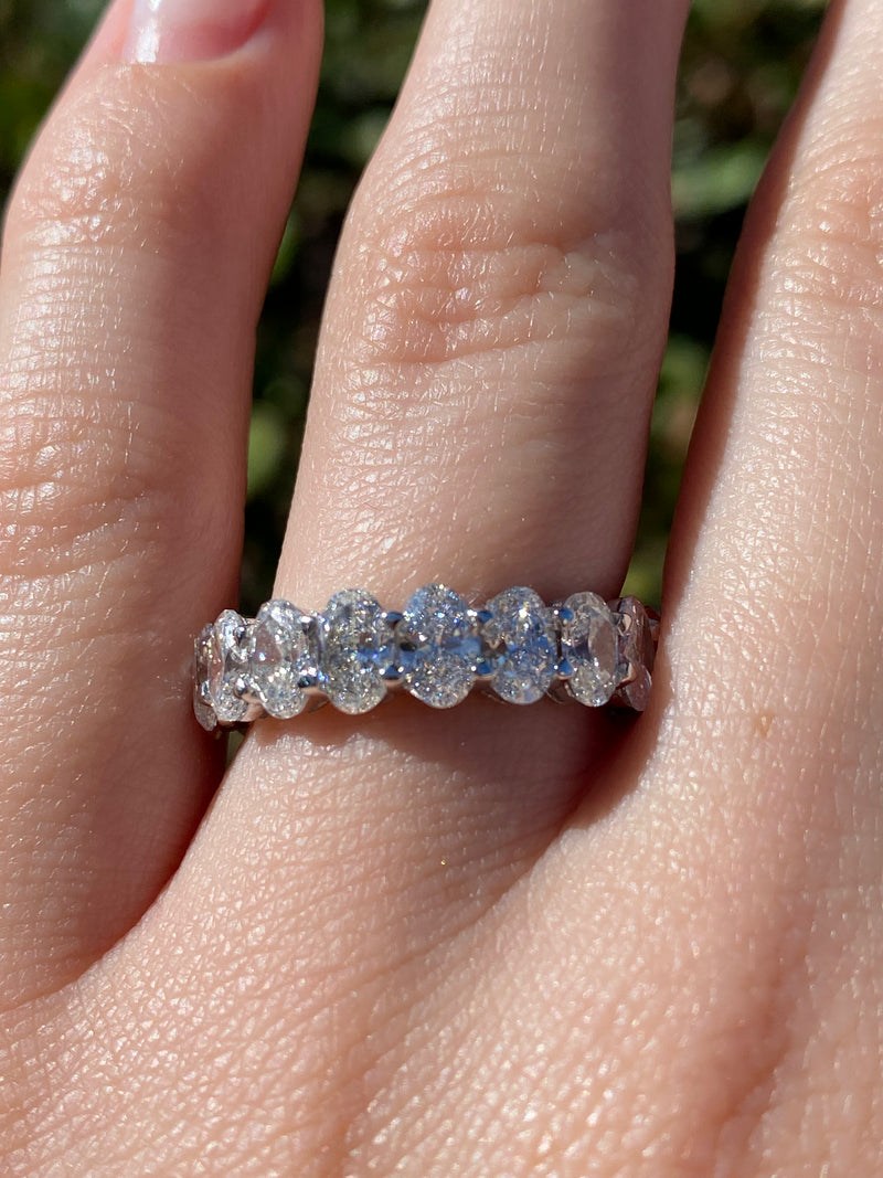 14K Gold Basket Set 5.3MM Oval Diamond Eternity Band