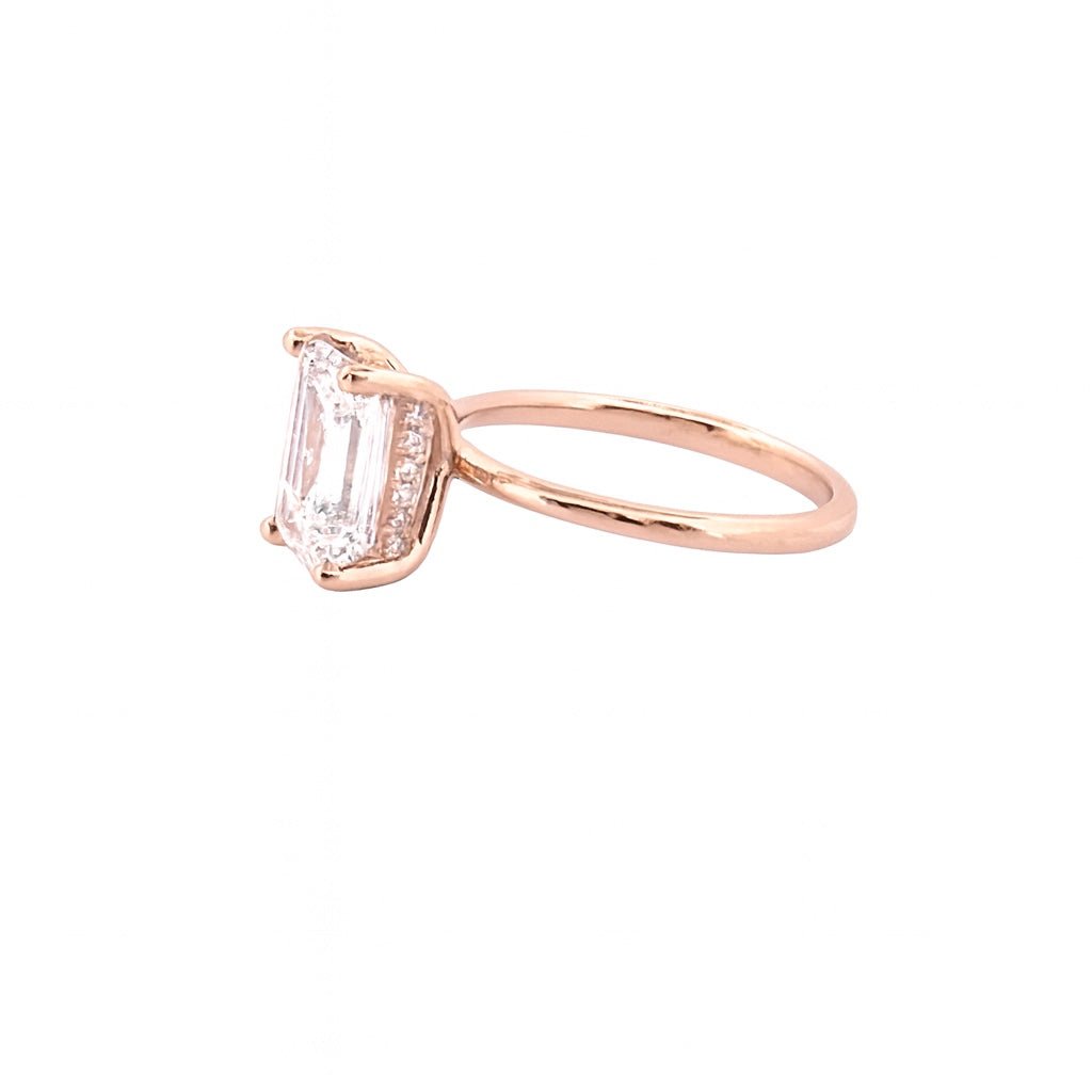 14K Gold 3.00 Carat Lab Grown Emerald Diamond Under Halo Solitaire Engagement Ring