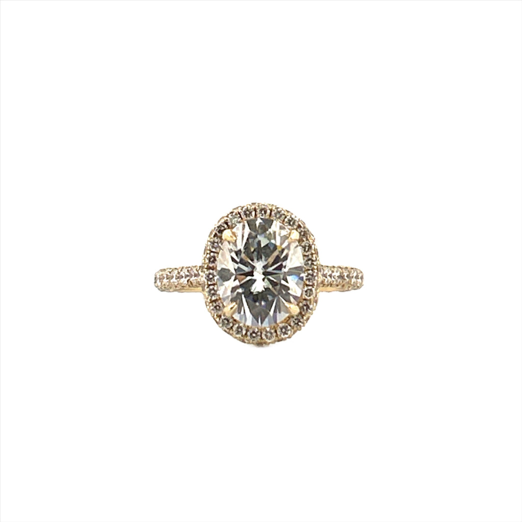 14K Gold Diamond Halo Ring with 2.50 Carat Oval Cut Moissanite Engagement Ring