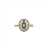 14K Gold Diamond Halo Ring with 2.50 Carat Oval Cut Moissanite Engagement Ring