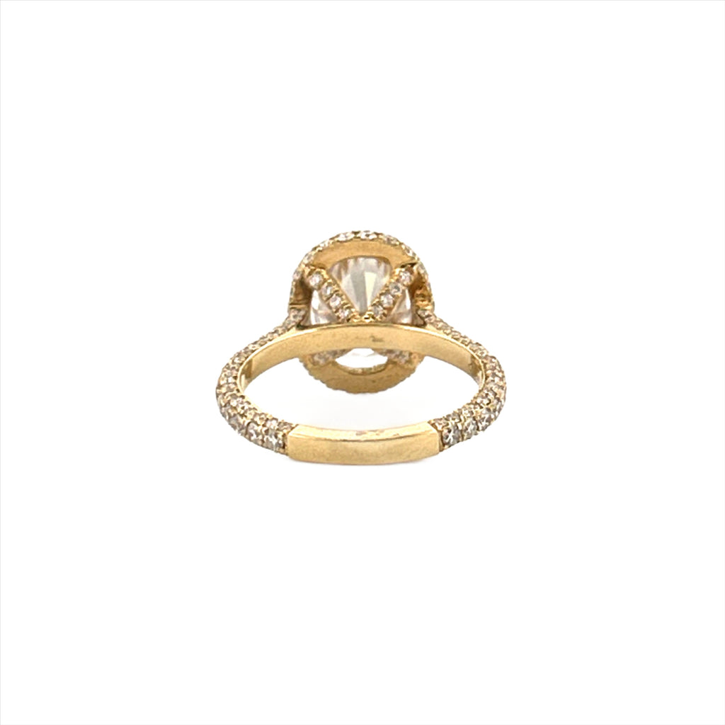 14K Gold Diamond Halo Ring with 2.50 Carat Oval Cut Moissanite Engagement Ring