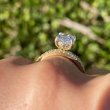 14K Gold 2.00 Carat Lab Grown Oval Diamond Under Halo Engagement Wedding Set
