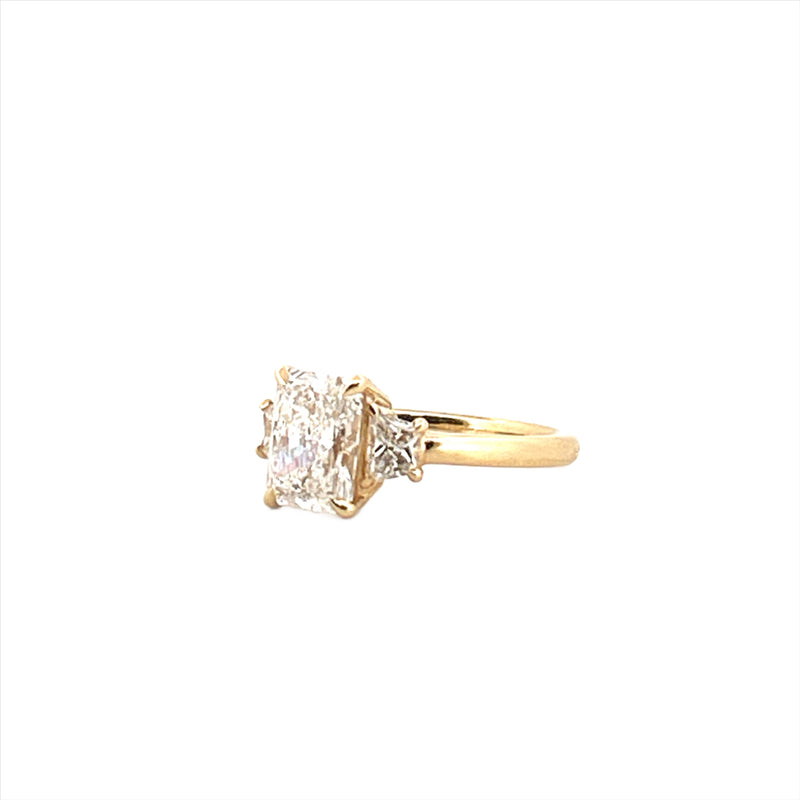 14K Gold Three Stone 2.00 Carat Radiant Cut Lab Grown Diamond Solitaire Engagement Ring