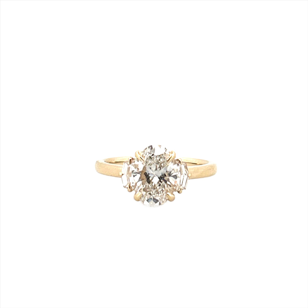 14K Gold Three Stone 2.00 Carat Oval Cut Lab Grown Diamond Solitaire Engagement Ring