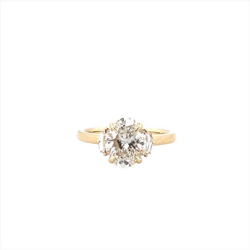14K Yellow Gold 3-Stone 2.00 Carat Oval Cut Lab Grown Diamond Solitaire Engagement Ring