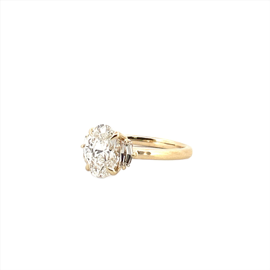 14K Yellow Gold 3-Stone 2.00 Carat Oval Cut Lab Grown Diamond Solitaire Engagement Ring