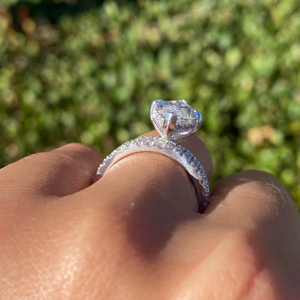 14K Gold 3.00 Carat Lab Grown Marquise Diamond Under Halo Engagement Wedding Set