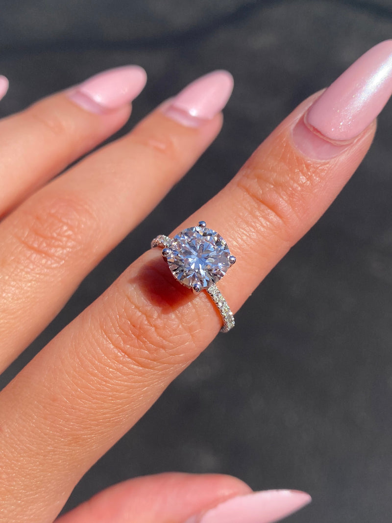 14K Gold 2.50 Carat Round Lab Grown Diamond Engagement Ring with Under Halo