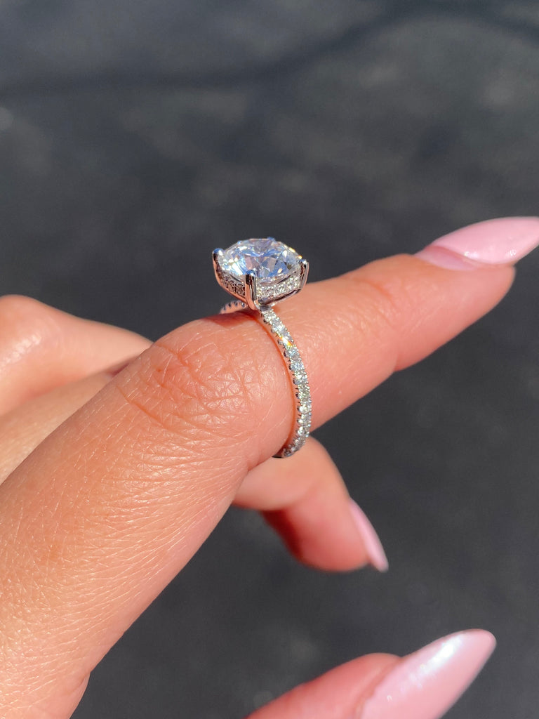 14K Gold 2.50 Carat Round Lab Grown Diamond Engagement Ring with Under Halo