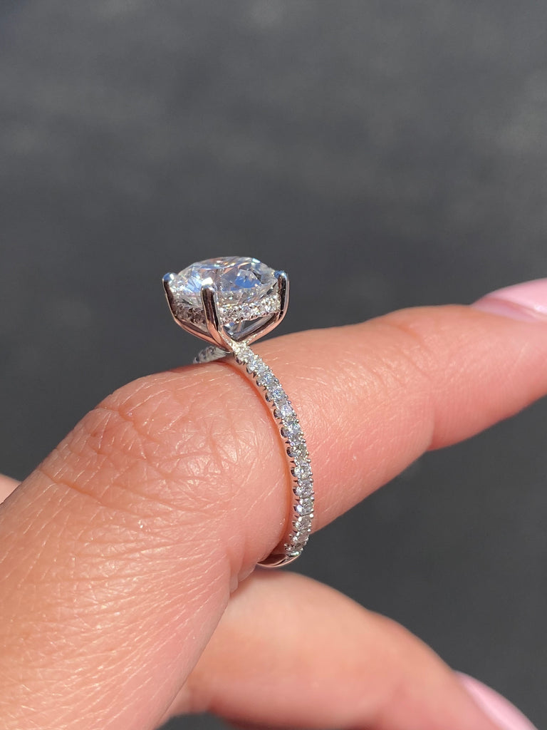 14K Gold 2.50 Carat Round Lab Grown Diamond Engagement Ring with Under Halo