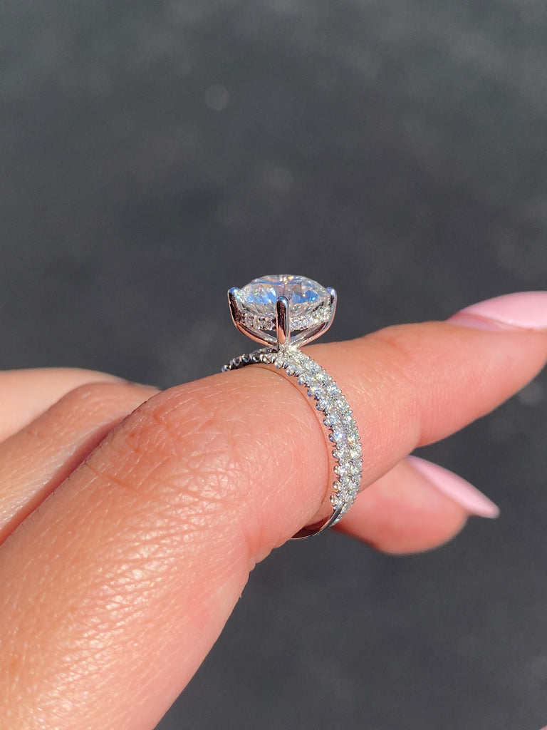 14K Gold 2.50 Carat Round Lab Grown Diamond Engagement Set with Under Halo