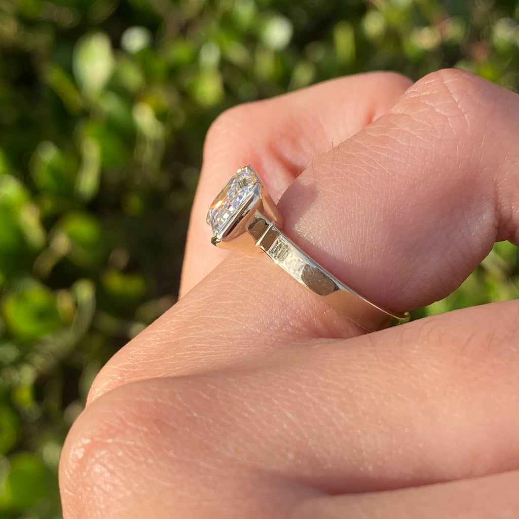 14K Gold East West 3.00 Carat Lab Grown Emerald Diamond Engagement Ring