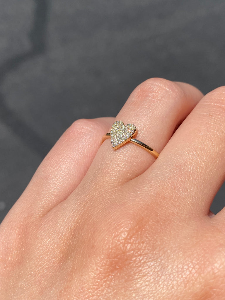 14K Gold Small Heart Diamond Pave Ring