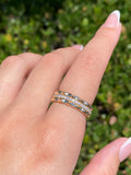 14K Gold Studded Three Row Diamond Band