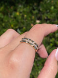 14K Gold Studded Three Row Diamond Band