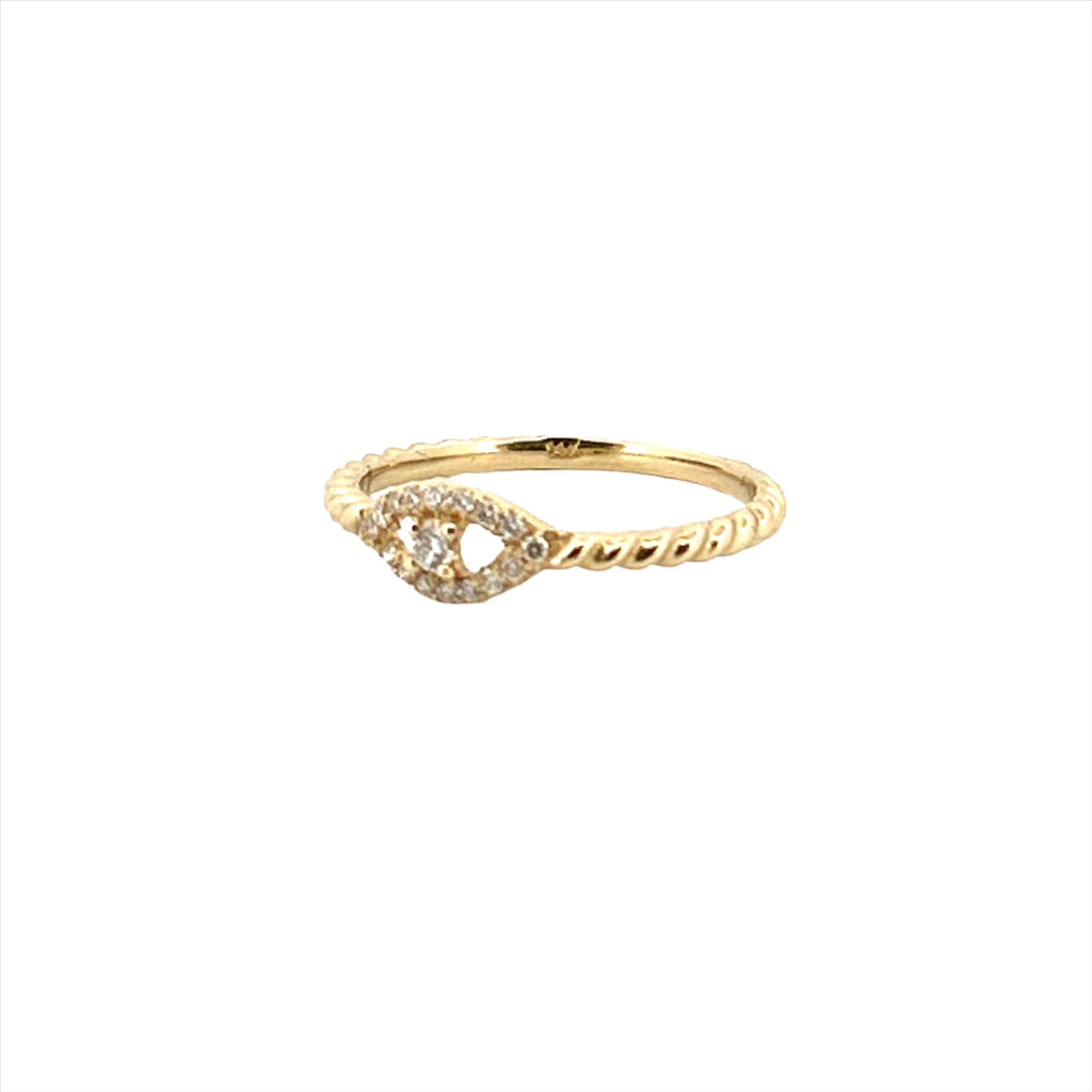 14K Gold Diamond Evil Eye Twisted Band
