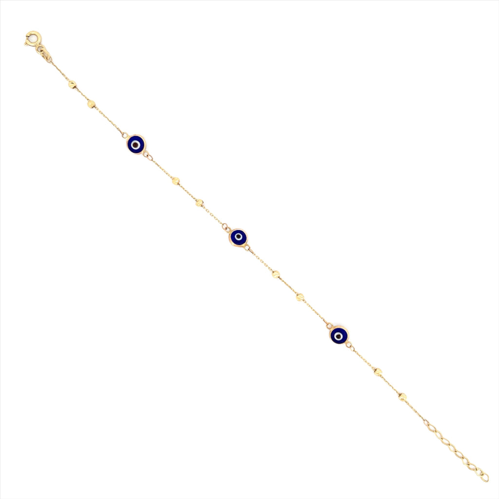 14K Yellow Gold Evil Eye Diamond Cut Ball Bracelet