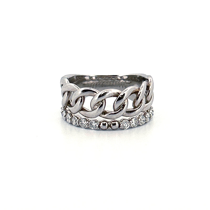 14K Gold Stacked Prong Cuban Diamond Band