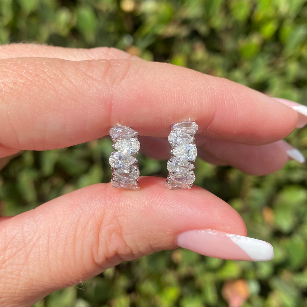 14K Gold Lab Grown Alternating Pear Cut Diamond Huggie Earrings