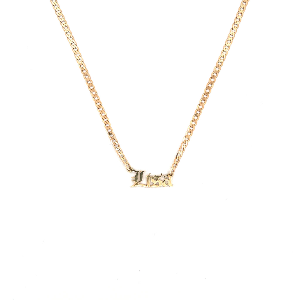14K Yellow Gold Cuban Old English Name Necklace