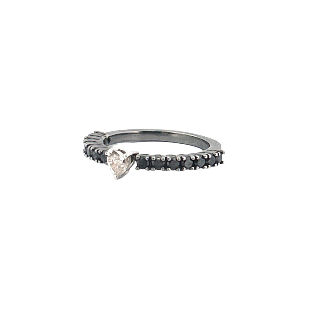 14K Gold Black Diamond Band w/ Diamond Heart