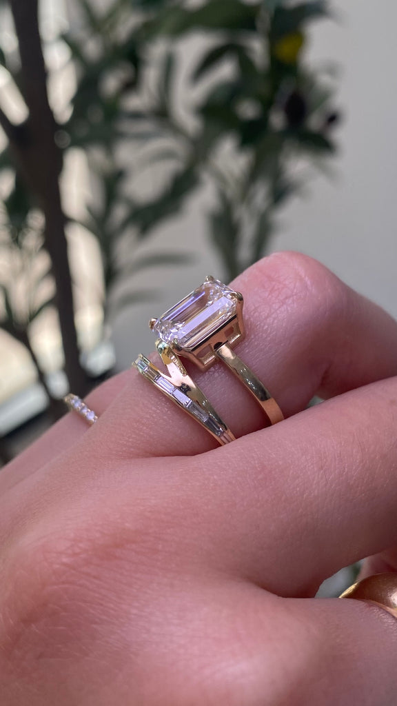 14K Gold 3.00 Carat Lab Grown Emerald Diamond Wrapped Baguette Engagement Ring