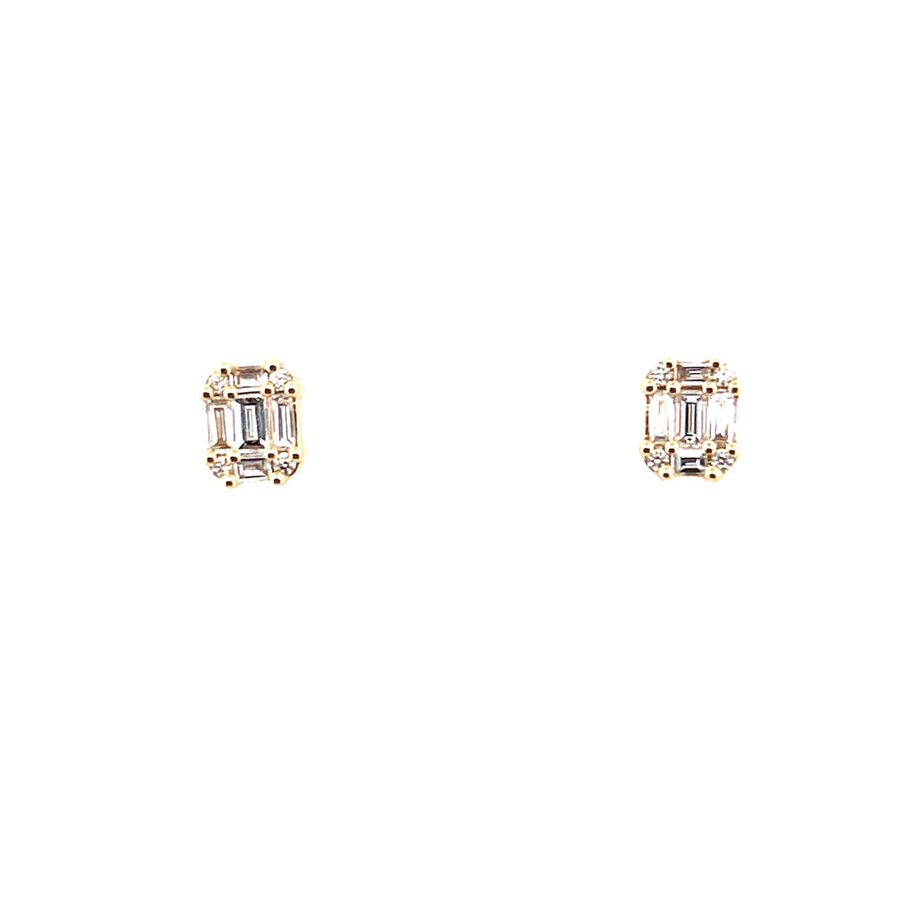 14K Gold 0.50 Carats Baguette Cluster Diamond Earrings