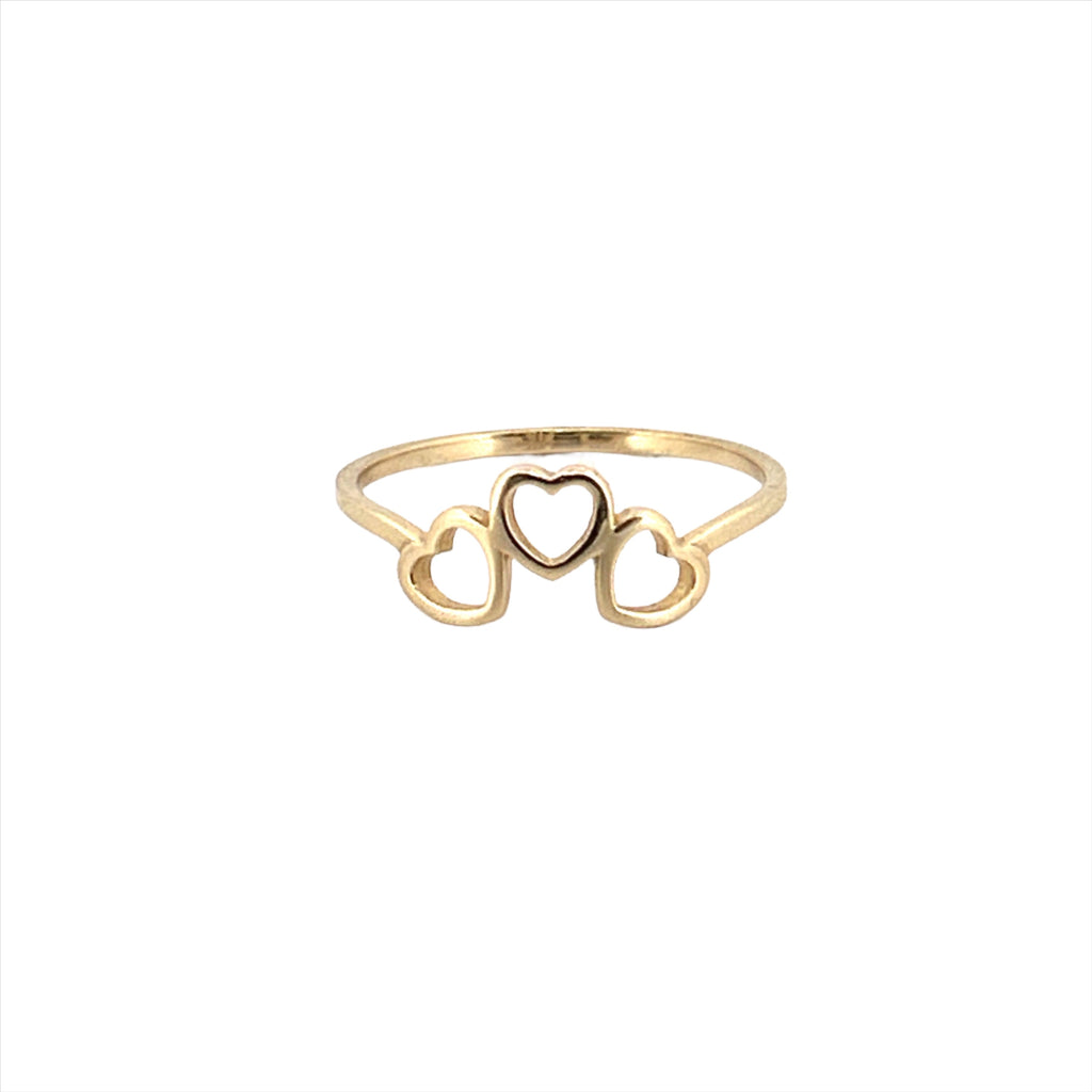 14K Gold Tri Hollow Heart Band