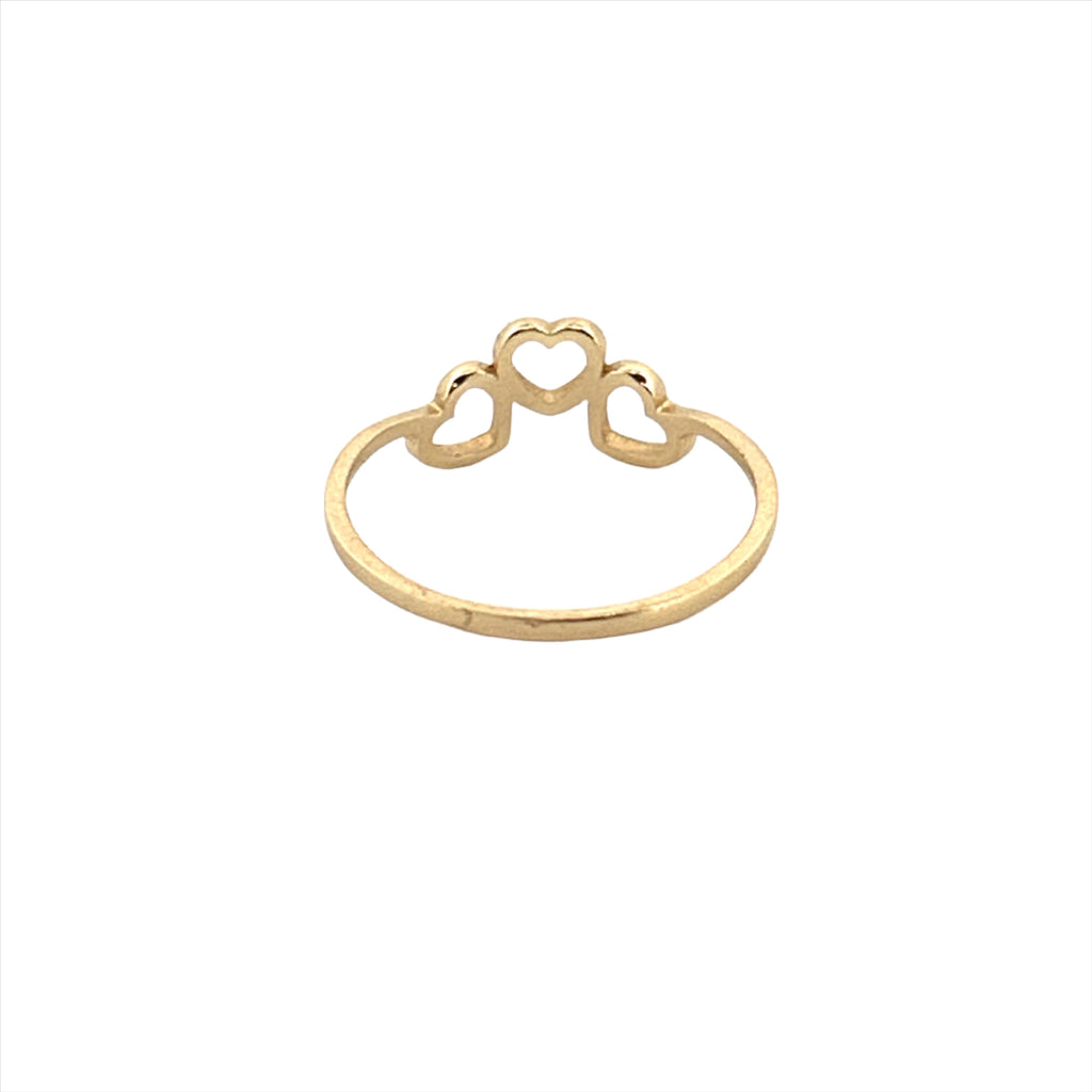 14K Gold Tri Hollow Heart Band