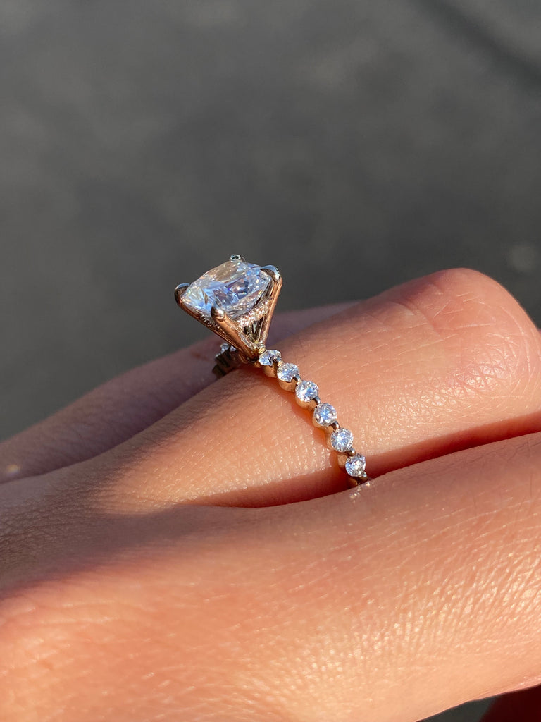 14K Gold 1.20 Carat Lab Grown Cushion Cut Diamond Single Prong Under Halo Engagement Ring