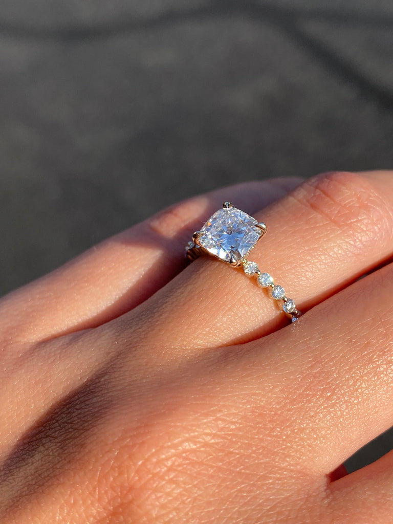 14K Gold 1.20 Carat Lab Grown Cushion Cut Diamond Single Prong Under Halo Engagement Ring