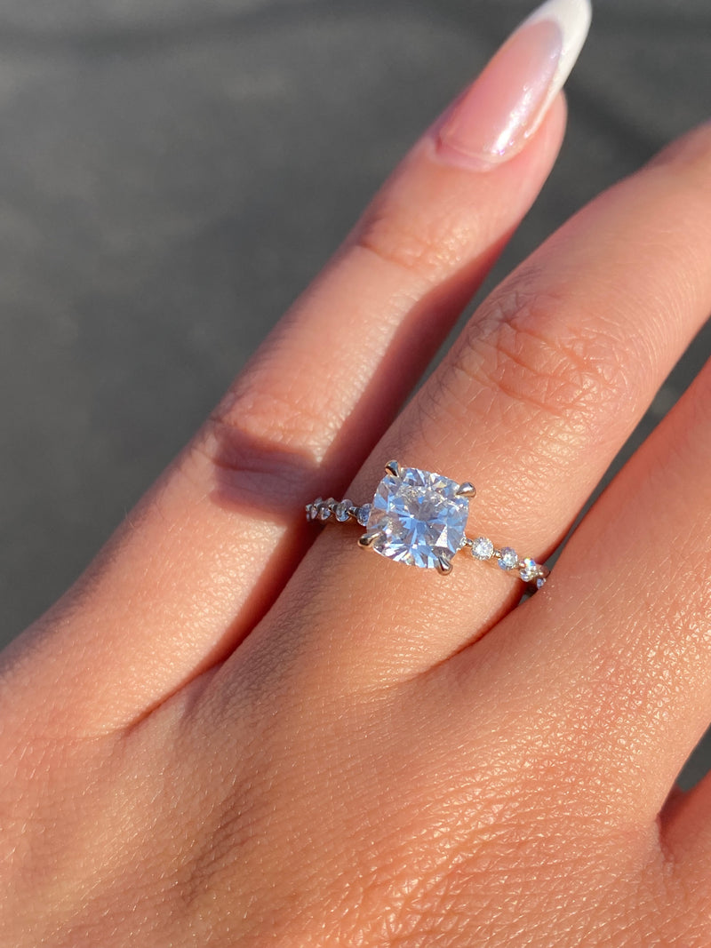 14K Gold 1.20 Carat Lab Grown Cushion Cut Diamond Single Prong Under Halo Engagement Ring