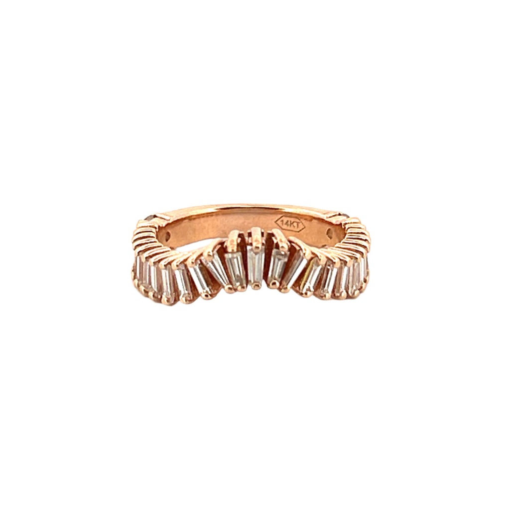 14K Rose Gold Art Deco Baguette Cluster Diamond Band