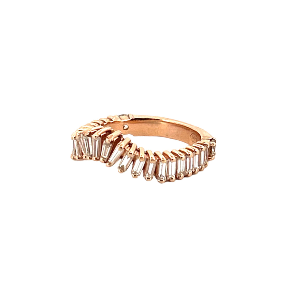 14K Rose Gold Art Deco Baguette Cluster Diamond Band