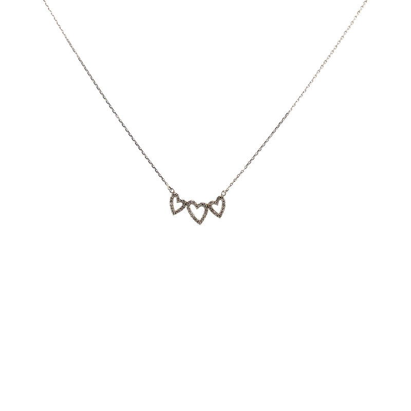 14K Gold Tri Hollow Diamond Heart Necklace