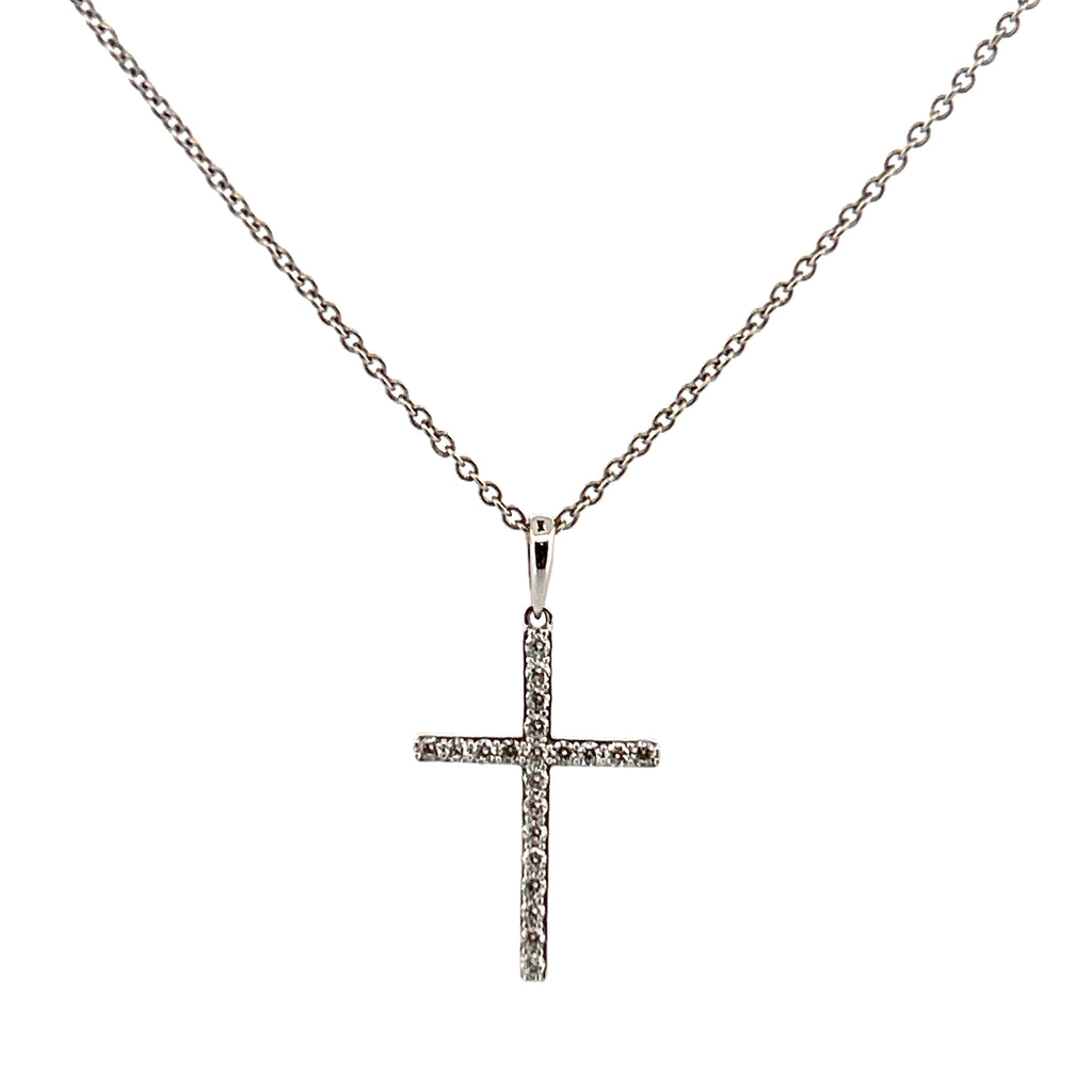 14K Gold Thin Cross Diamond Pendant Necklace