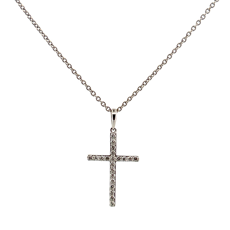 14K Gold Thin Cross Diamond Pendant Necklace