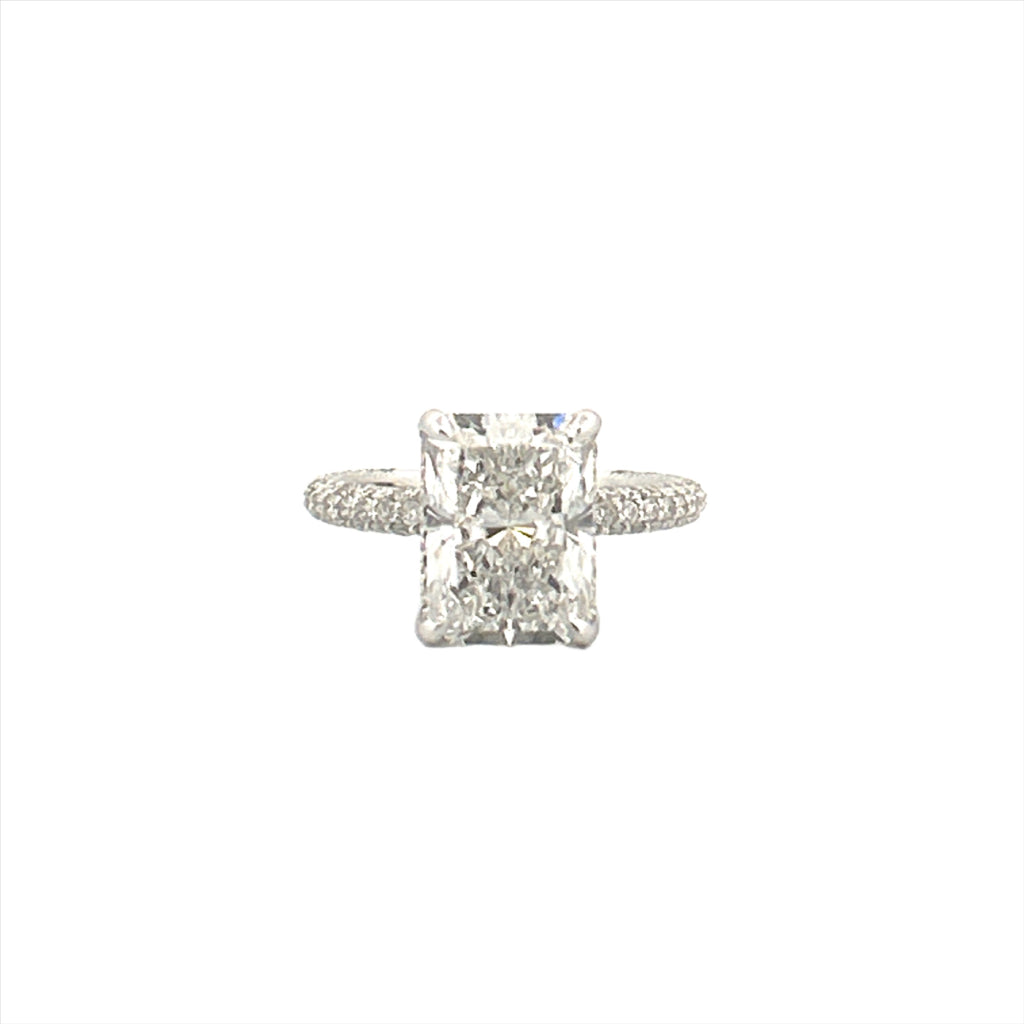 14K Gold Lab Grown 3.00 Carat Radiant Diamond with Under Halo and 3D Setting Engagement Ring