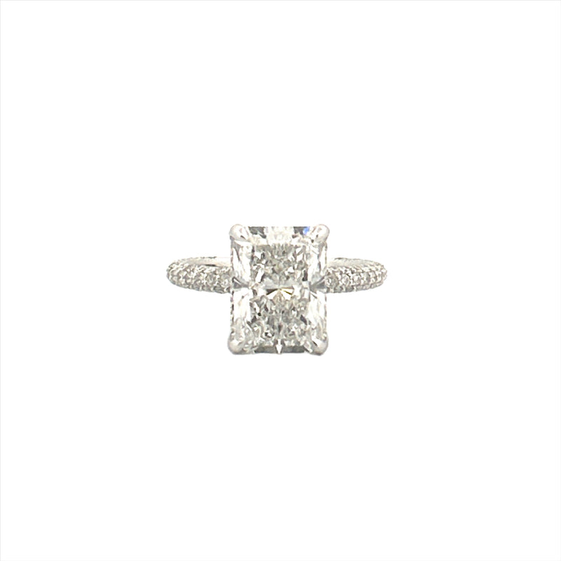 14K Gold Lab Grown 3.00 Carat Radiant Diamond with Under Halo and 3D Setting Engagement Ring
