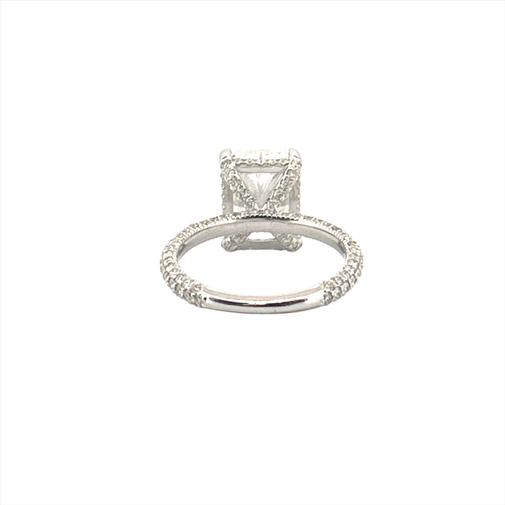 14K Gold Lab Grown 3.00 Carat Radiant Diamond with Under Halo and 3D Setting Engagement Ring
