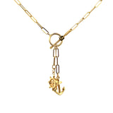14K Gold Paper Clip Anchor and Helm Charm Necklace