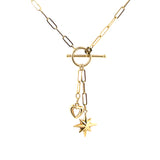 14K Gold Paper Clip Star and Heart Charm Necklace