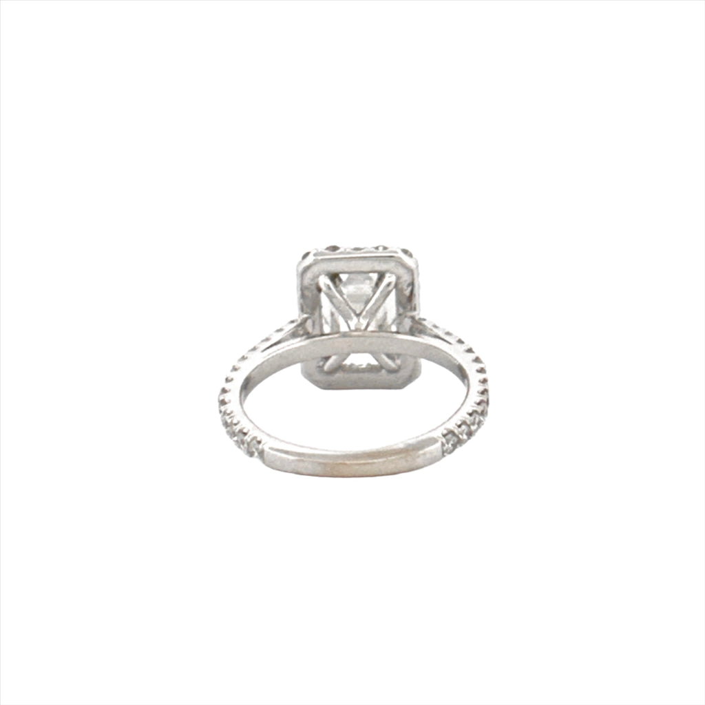 14K Gold 2.00 Carat Emerald Cut Lab Grown Diamond with Prong Setting and Diamond Halo