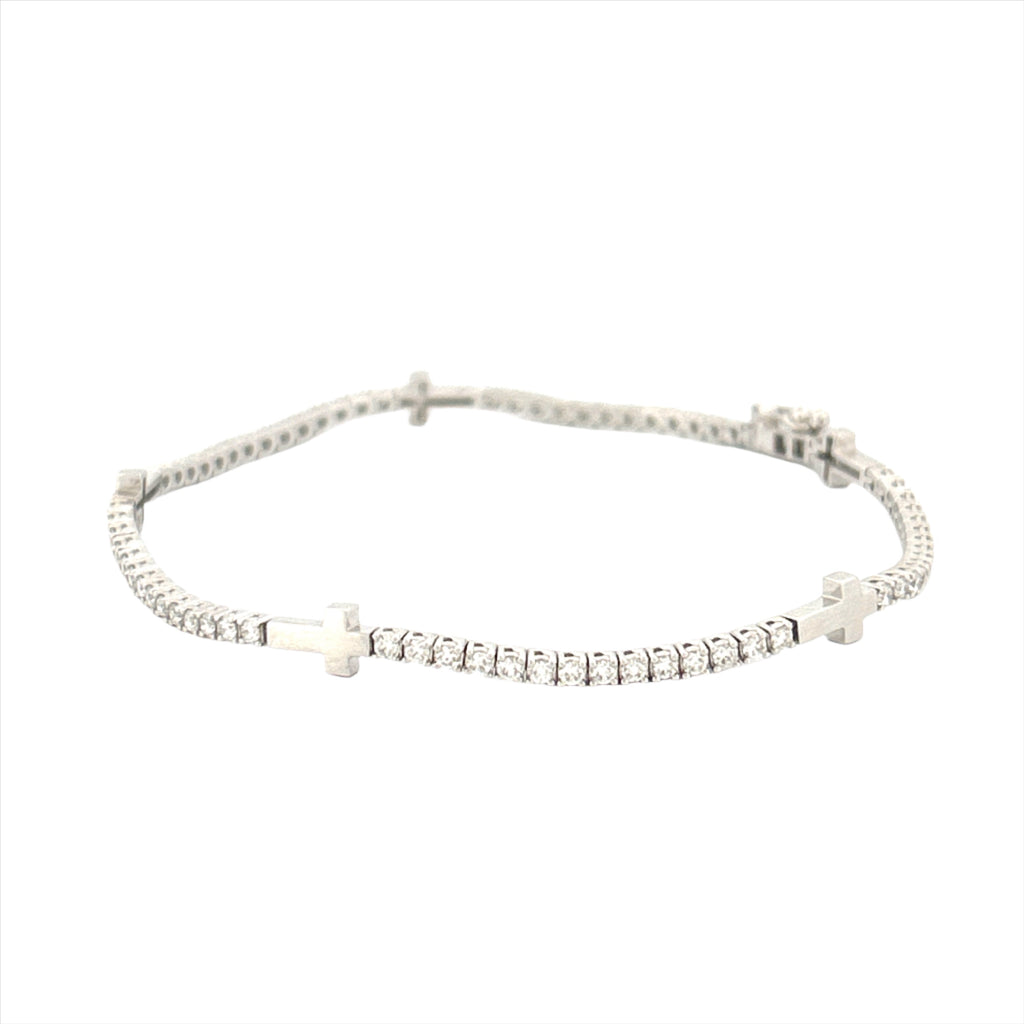 14K Gold Cross Diamond Tennis Bracelet
