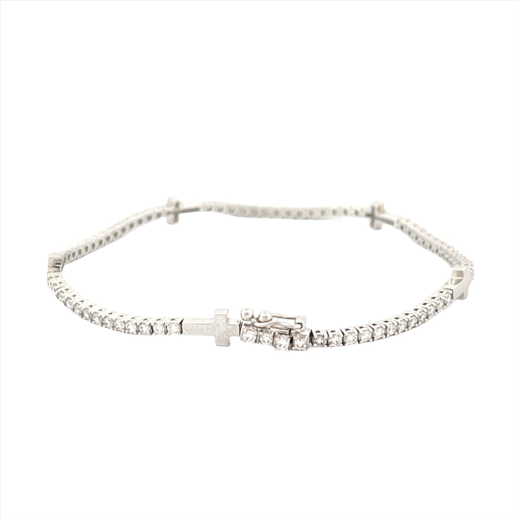 14K Gold Cross Diamond Tennis Bracelet