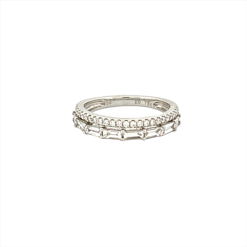14K Gold Baguette Row and Prong Set Double Diamond Band